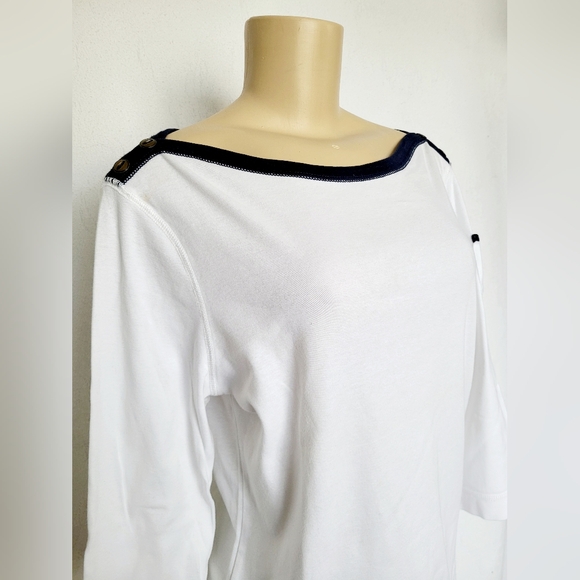 Lauren Ralph Lauren Womens Organic 100%Cotton 3/4 Sleeves Top White/Navy XL - Picture 14 of 16